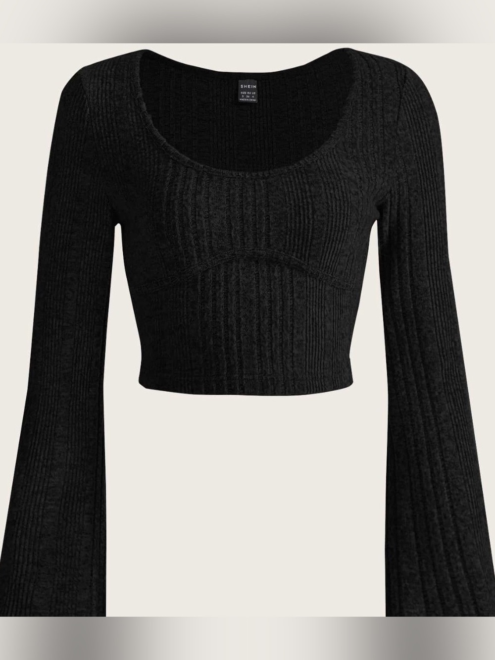 Y2K Soft Flared Bell Sleeve Ribbed Cropped Scoop Neck Women’s Crop Top Size XS - Picture 1 of 4
